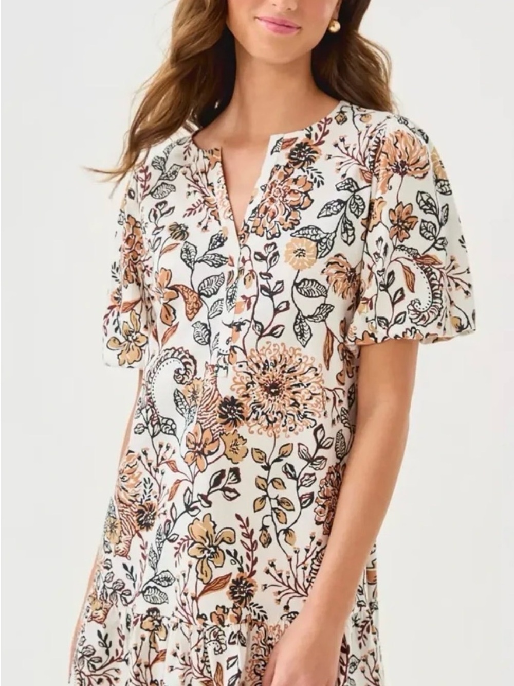 Lilly Pulitzer Cream Floral Mini Dress in Peach and Black